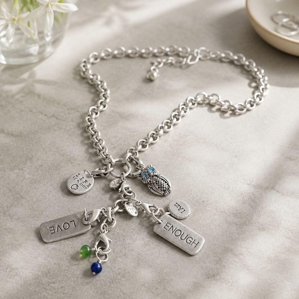 Origami Owl silver-tone chunky link charm necklace